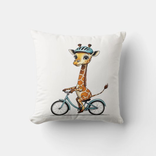 Coussin Giraffe Riding a Bicycle - Crayon à main (Recto)