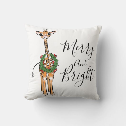 Coussin Giraffes de Noël, couronne verte rouge Holly (Recto)