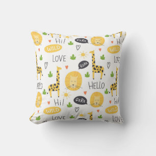 Coussin Giraffes Et Mots Colorés De Doodle