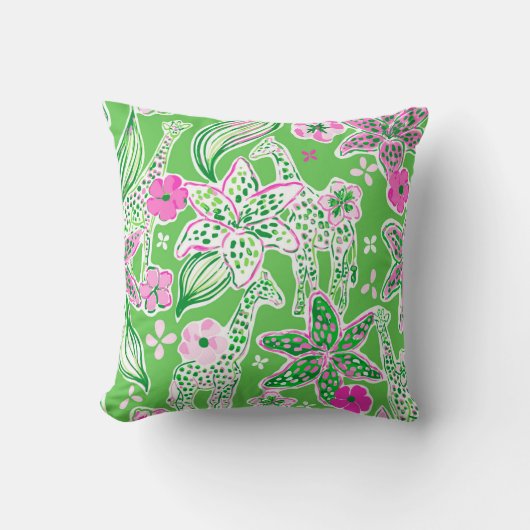 Coussin Giraffes Preppy Lily Rose Vert (Recto)
