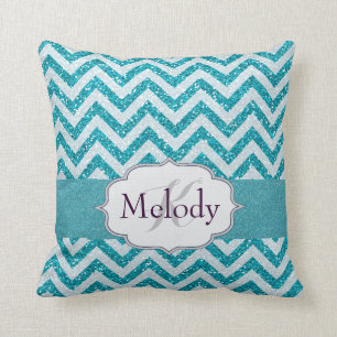 Coussin Girl Chevron Aqua Turquoise Blue Sparkle Parties s