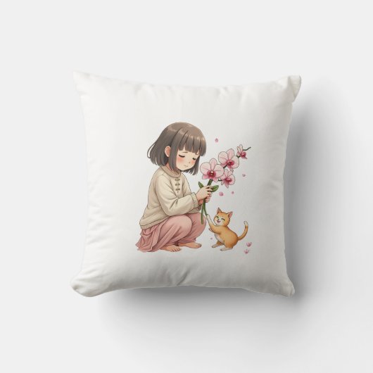Coussin Girl playing with the Cat (Recto)