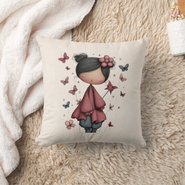 Coussin Girl with Magic Wand and Butterflies (Couverture)