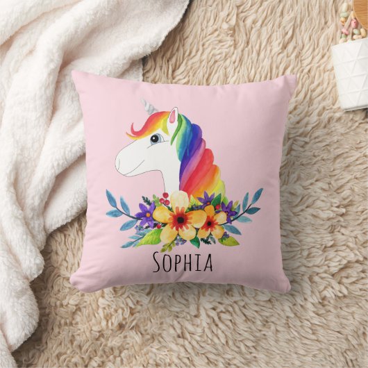 Coussin Girls mignonne Rainbow Unicorn et nom Enfants (Couverture)
