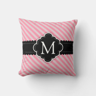 Coussin Girls Rose Stripes Motif Black Custom Monogramme
