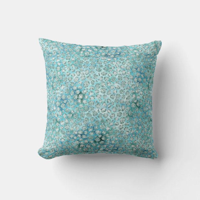 Coussin Girly Aqua Blue Glitzy Parties scintillant Emprein (Recto)