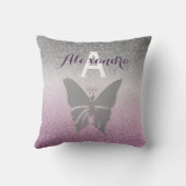 Coussin Girly Argent et Violet Monogrammé (Verso)