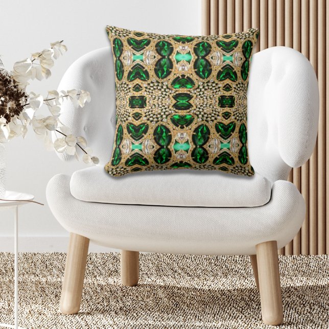 Coussin girly chic mode art déco or émeraude vert émeraude (girly chic fashion art deco gold emerald green throw pillow)