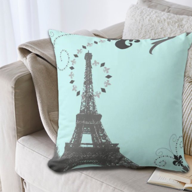 Coussin girly chic retro mode paris eiffel tower (girly chic retro fashion paris eiffel tower throw pillow)