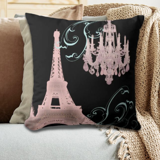Coussin girly chic retro mode paris eiffel tower (girly chic retro fashion paris eiffel tower throw pillow)