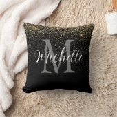 Coussin Girly Gold Noir Pailleté Monogramme et Nom   (Couverture)