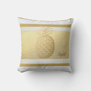 Coussin Girly Modern Gold Stripes, Or Ananas