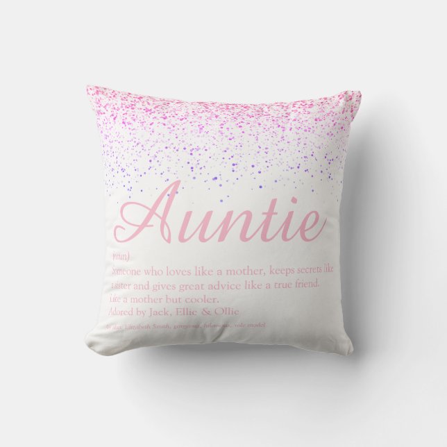Coussin Girly Pink Glitter Elegant Auntie Aunt Définition (Recto)