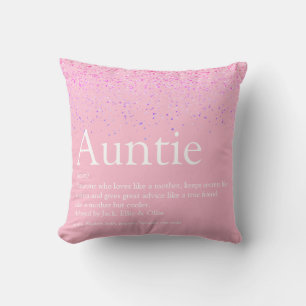 Coussin Girly Pink Glitter Fun Best Auntie Aunt Définition