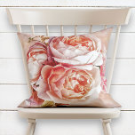 Coussin Girly Rose Peony Elegant Modern Watercolor Floral<br><div class="desc">This beautiful blush pink rose pillow design features a bouquet of luminous roses and peonies, over a blush pink and pale blue watercolor background. Perfect for a salon, girls bedroom, feminine accent for your favorite chair, or anywhere you feel you need a romantic, feminine touch! Copyright Anastasia Designs, all rights...</div>
