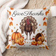 "Give Thanks" Autumn Harvest Throw Pillow