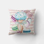 Coussin Glace à l'aquarelle,Macarons,Rayes roses (Verso)