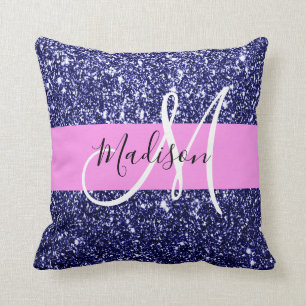 Coussin Glam Bleu Nuit Rose Paillettes Paillettes Nom Mono