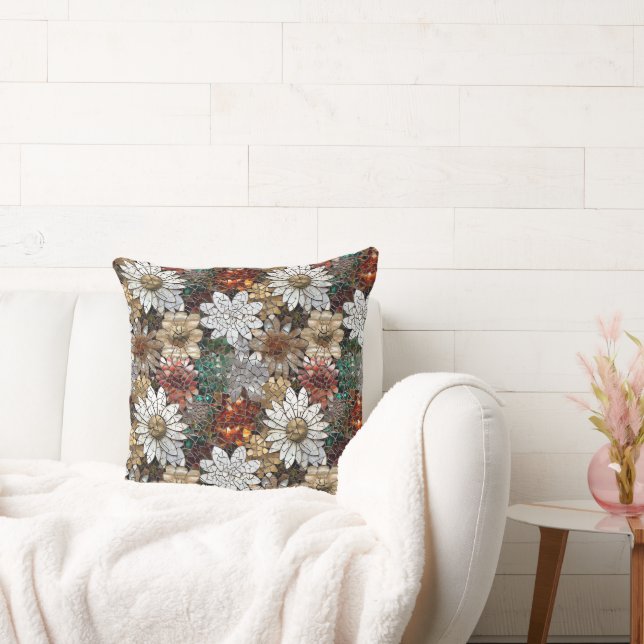 Coussin Glam Champagne Or Rouge Fleurs blanches (Canapé)