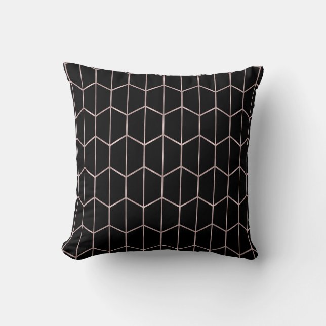 Coussin Glam géométrique rose or et noir chic hexagon (Recto)