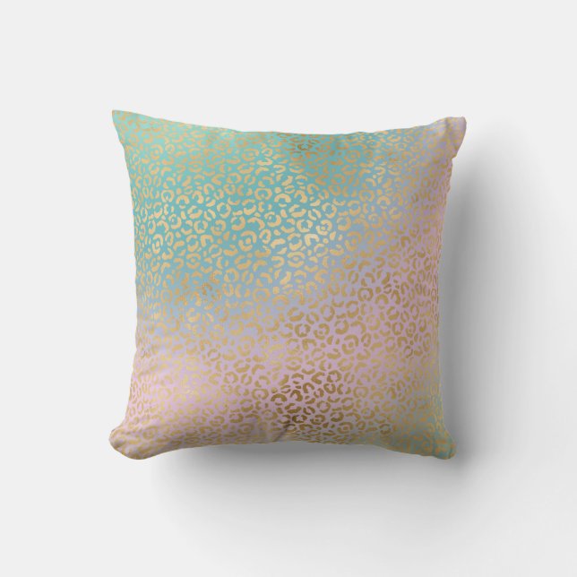 Coussin Glam Gold Empreinte de léopard Aqua Pink Tie Dye (Recto)