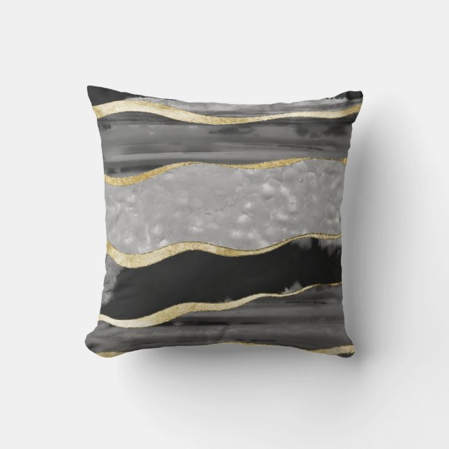 Coussin Glam Gris Noir Blanc Agate Or Gris #1 #gem (Recto)