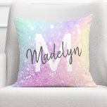 Coussin Glam Iridescente Parties scintillant Monogrammé<br><div class="desc">Personnalisez facilement cet élégant motif bokeh couleur faux parties scintillant avec votre nom et/ou monogramme personnalisés.</div>