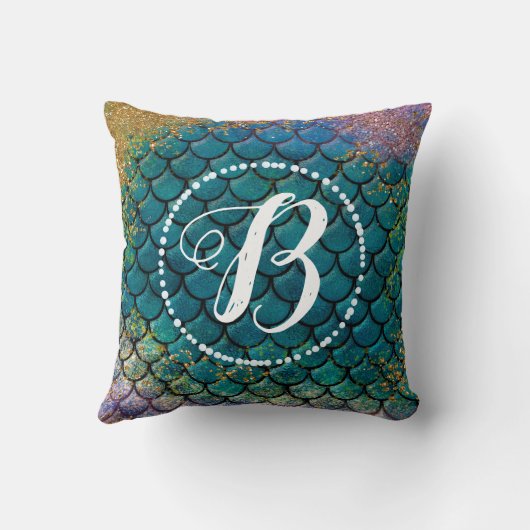 Coussin Glam Mermaid Balances de poisson Turquoise violet (Verso)
