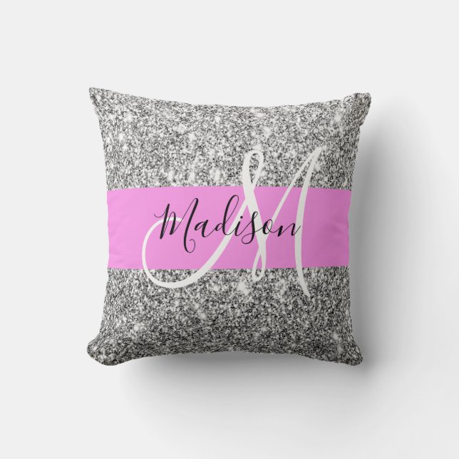 Coussin Glam Pink & Silver Parties scintillant étincelles  (Recto)