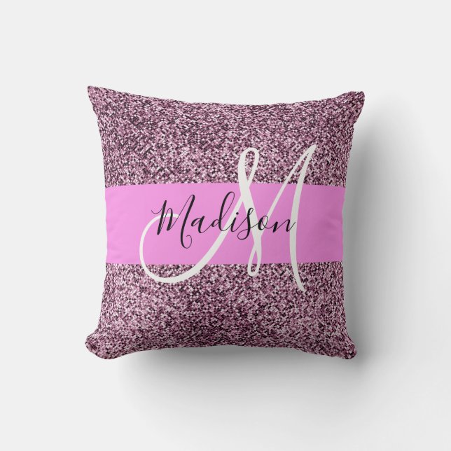 Coussin Glam Pink & Violet Parties scintillant étincelles  (Recto)