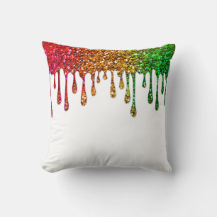 Coussin Glam rouge jaune vert Rasta arc-en-ciel gouttes de