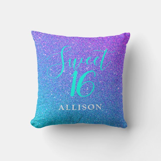 Coussin Glam Turquoise Parties scintillant violet sucré 16 (Recto)