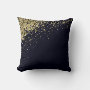 Coussin Glamour Blue et Or Peinture Éclaboussée Moderne Gl