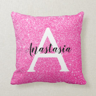 Coussin Glamour Féminin Paillettes Rose Chaud Monogramme N