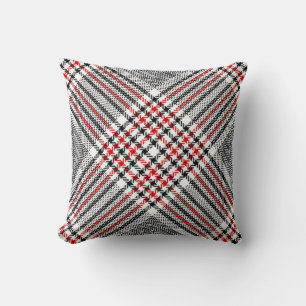 Coussin Glen plaid motif. Noir, rouge, blanc goudron trans