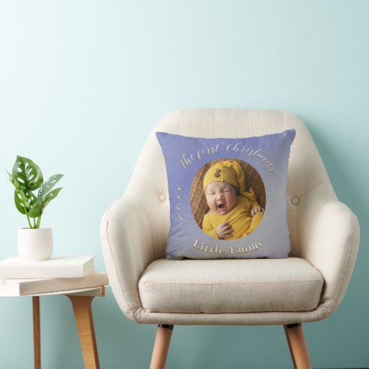 Coussin Glitter Bleu Glacé 1er Noël de Bébé (Chaise)