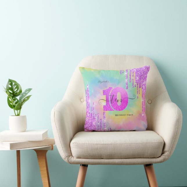 Coussin Glitter Cool Drips Tie Dye 10e Anniversaire   (Chaise)