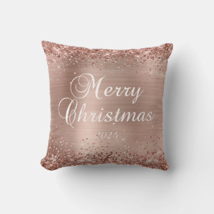 Coussin Glitter Rose Gold Joyeux Noël Famille Photo