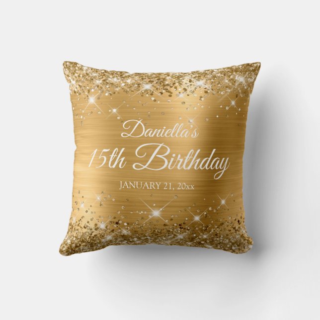 Coussin Glittery Gold Foil 15e anniversaire (Verso)