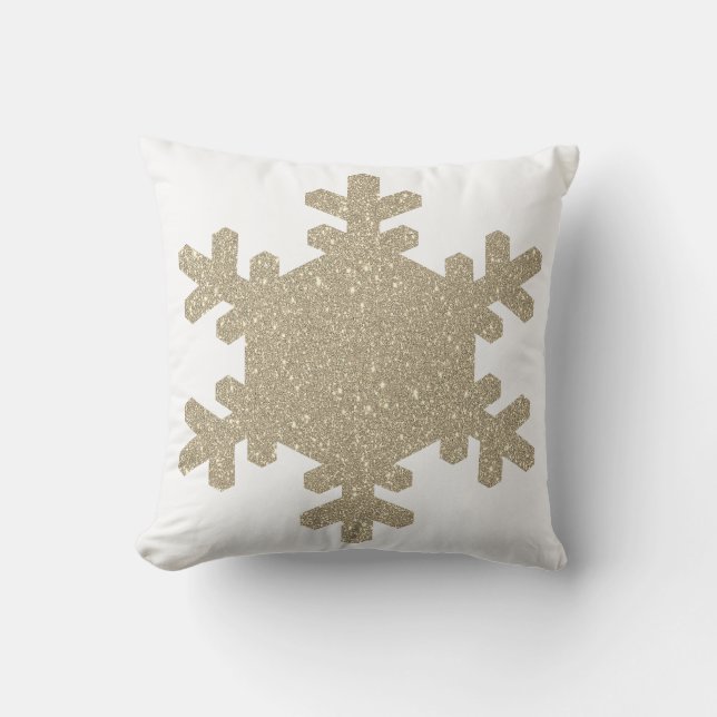 Coussin Glittery Gold Snowflakes Motif blanc mou cadeau (Recto)