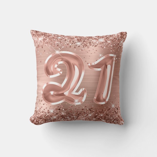 Coussin Glittery Rose Gold Foil 21e anniversaire (Recto)