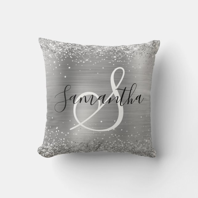 Coussin Glittery Silver Foil Elegant Monogrammed (Recto)