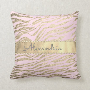 Coussin Glittery Zebra Imprimer sur Rose Blush 