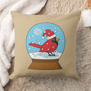 Coussin Globe des neiges avec cardinal rouge mignon