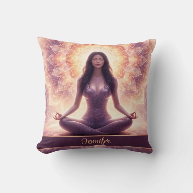 Coussin Glowing Mandala Meditation Woman Custom Name       (Recto)