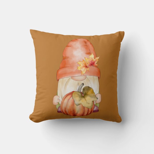 Coussin Gnome d'automne avec Citrouille (Recto)