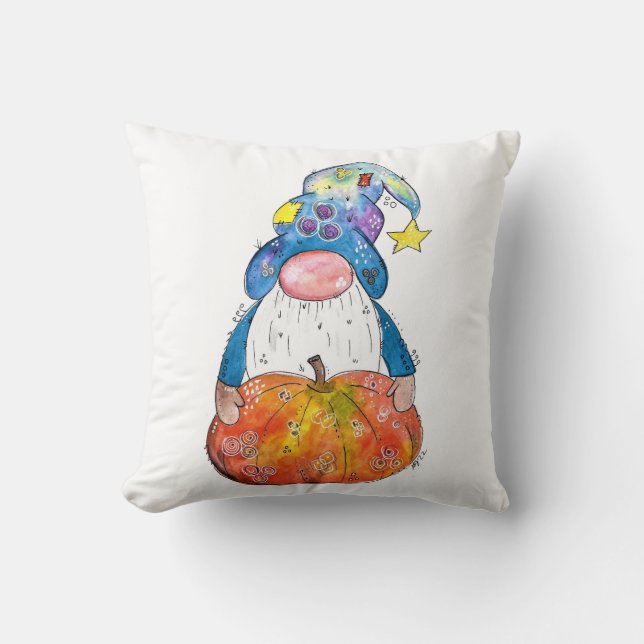 Coussin Gnome d'automne blanc mignonne avec Citrouille (Recto)