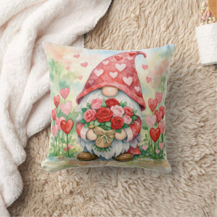 Coussin Gnome de la Saint-Valentin avec des roses rouges