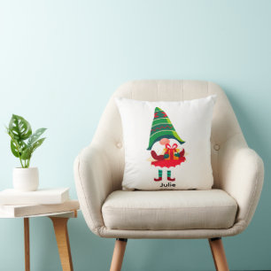 Coussin Gnome de Noël personnalisée tenant une boîte cadea