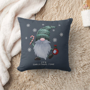Coussin Gnome de Noël scandinave à l'aquarelle grise